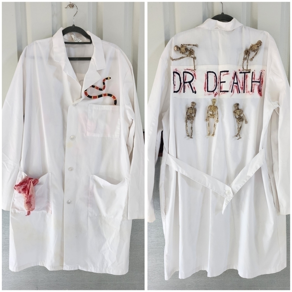 Dr. Death XL Handmade Halloween costume Blood snake Skeletons White coat Doctor